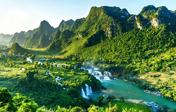 Лес, горы, водопад, Вьетнам, Ban Gioc Falls, Дэтянь