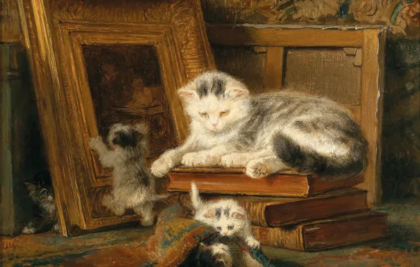 Кошка, масло, котята, Henriëtte Ronner-Knip, «Hide and seek»