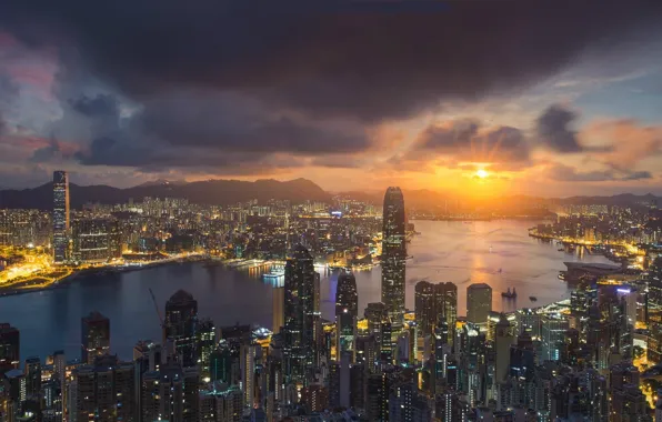 China, Sunset, Hong Kong