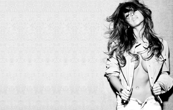 Sexy, Cleavage, Hair, B&amp;W, Laura Michelle Prestin, Open Shirt