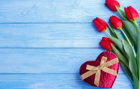 Картинка цветы, подарок, сердце, конфеты, тюльпаны, красные, red, heart