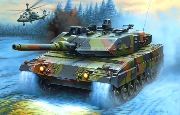 Картинка рисунок, вертолет, германия, Enzo Maio, леопард 2, основной боевой танк, бундесвер