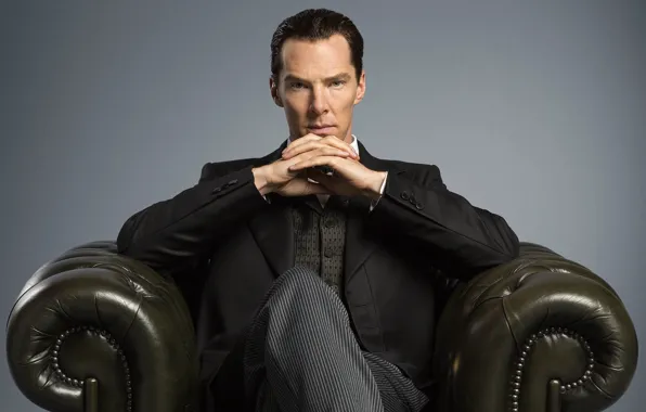 Картинка взгляд, кресло, сидит, Шерлок Холмс, Бенедикт Камбербэтч, Benedict Cumberbatch, Sherlock, Sherlock BBC