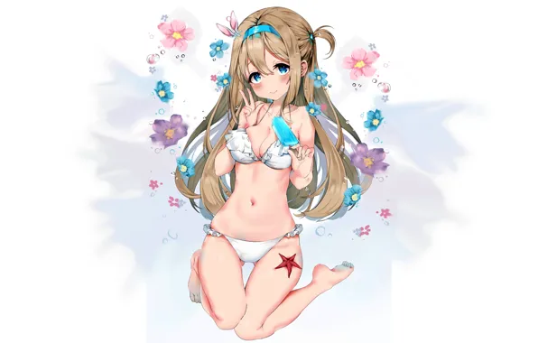 Girl, sexy, cleavage, long hair, boobs, anime, blue eyes, beautiful