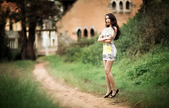 Девушка, поза, азиатка