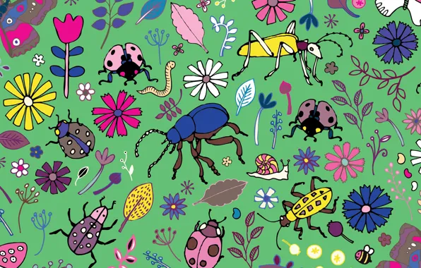 Фон, Butterflies, beetles, blooms