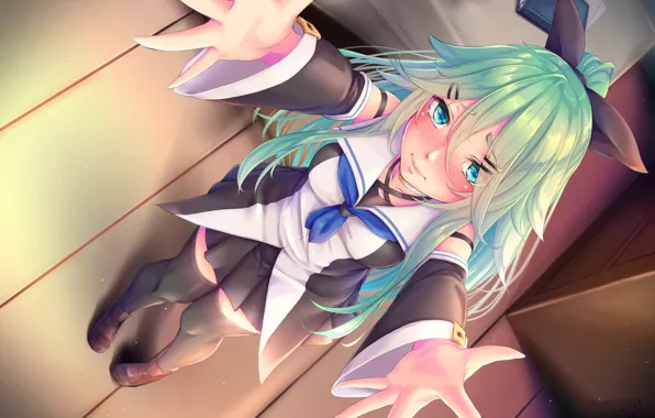 Девушка, румянец, слёзы, anime, art, Kantai Collection, kurofude anastasia, yamakaze