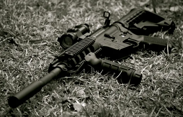 Картинка трава, автомат, штурмовая винтовка