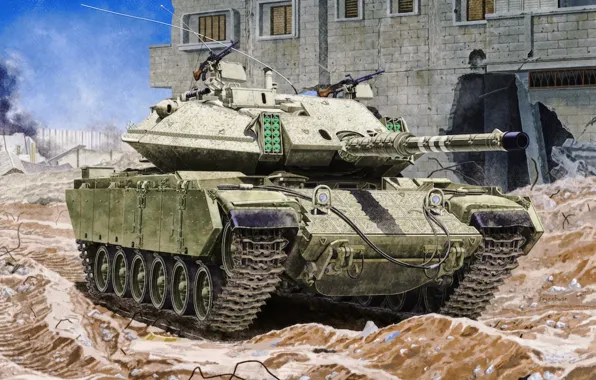 War, art, painting, tank, Magach 6B Gal Batash