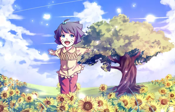 Лето, ребенок, девочка, naruto, art, himawari, neeko_tan