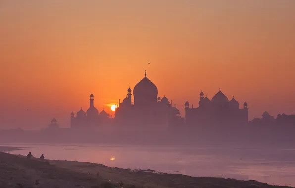 Картинка sunrise, india, taj mahal