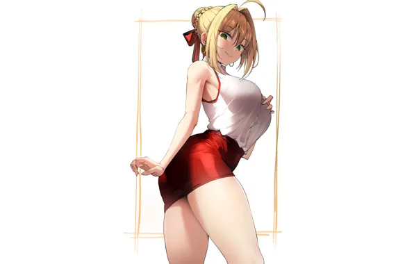 Картинка girl, sexy, green eyes, boobs, anime, beautiful, short hair, pretty