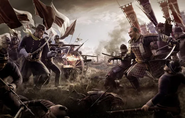 Картинка Japan, Total War, Guns, Shogun 2, Background, Battle, Video Game, Warriors