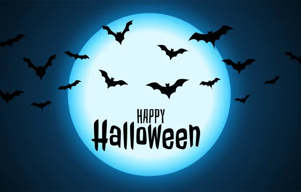 Картинка Ночь, Луна, Halloween, Хеллоуин, Happy Halloween, Летучие мыши