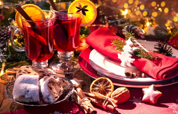 Картинка Новый Год, Рождество, wine, orange, merry christmas, punch, tea, decoration