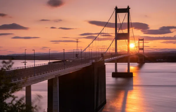Bridge, reflection, bristol, Sunset at the seven crossing, chepstow