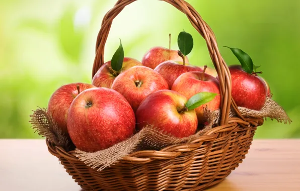 Картинка стол, корзина, яблоки, красные, фрукты