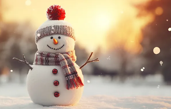 Картинка зима, снег, Рождество, Новый год, снеговик, Christmas, winter, snow