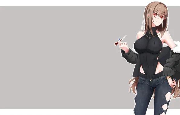 Girl, sexy, bodysuit, long hair, brown hair, boobs, anime, beautiful
