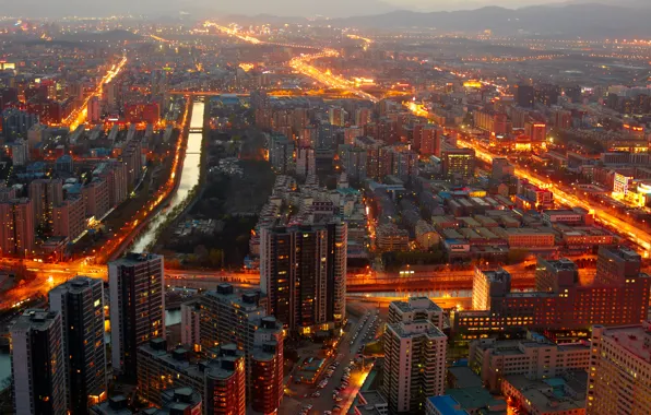 Lights, огни, China, здания, Китай, Beijing, buildings, Пекин