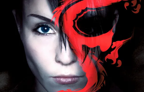 Girl, tattoo, dragon, actress, Rapace, Noomi