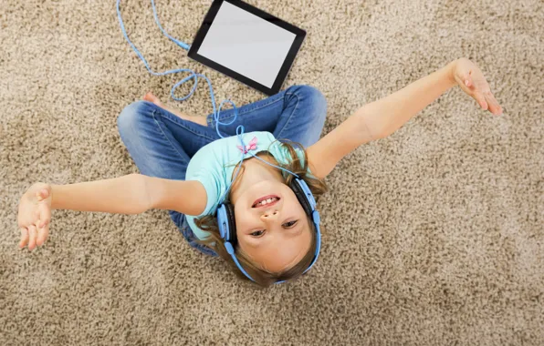 Радость, улыбка, ребенок, руки, наушники, девочка, headphones, hands