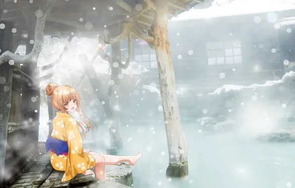 Девушка, снег, дома, горячие источники, Otonari no Tenshi-sama ni Itsunomanika Dame Ningen, Mahiru Shiina