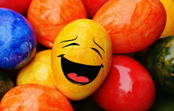 Colorful, смайл, Пасха, rainbow, Easter, eggs, funny, decoration