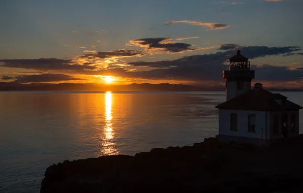 Закат, Сан-Хуан, San Juan Island, побережья, штата Вашингтон