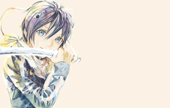 Взгляд, фон, меч, yato, Бездомный Бог, Noragami, Ято