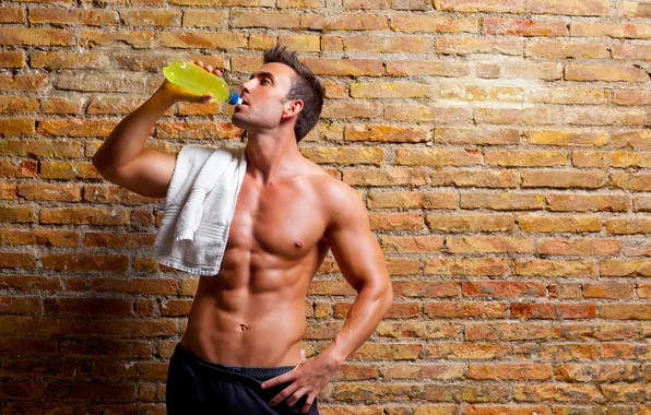 Sexy, men, naked, bottle, rehydration