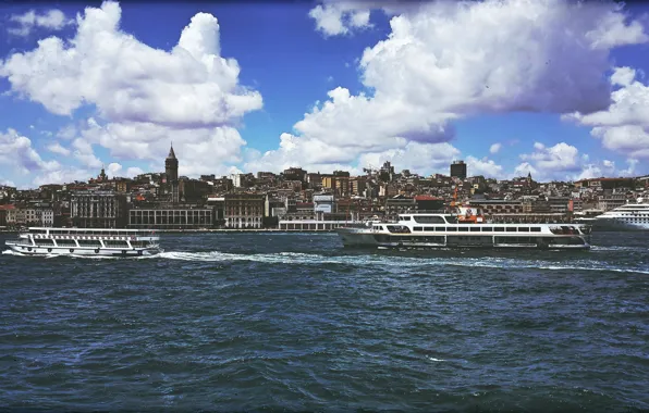 City, tower, landscape, Istanbul, Turkey, Sea
