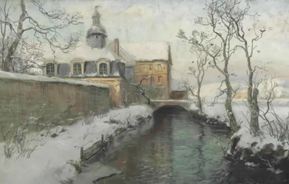 Картинка Зима, Winter, Фриц Таулов, Frits Thaulow, норвежский художник-пейзажист, Norwegian Impressionist painter