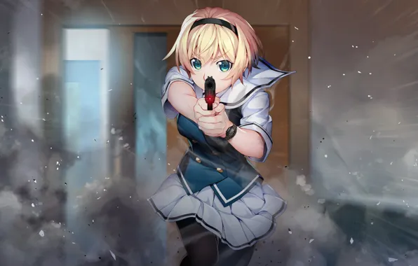 Взгляд, девушка, пистолет, прицел, Grisaia: Phantom Trigger