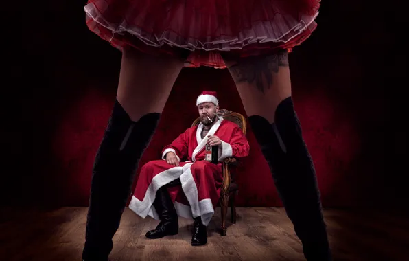 Картинка девушка, ноги, мужик, ситуация, сапоги, ножки, Санта Клаус, Helena Kesti