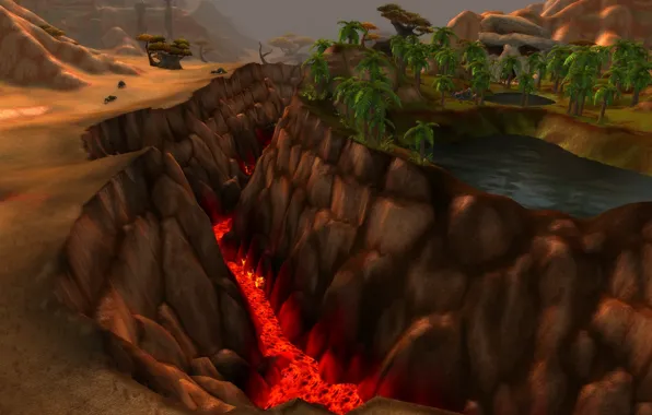 Песок, озеро, пустыня, лава, оазис, разлом, wow, world of warcraft