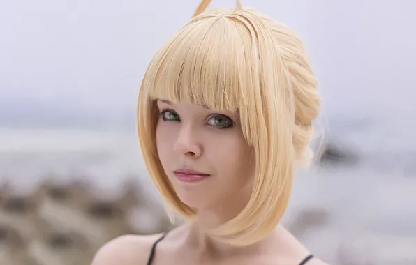 Girl, sexy, green eyes, beautiful, short hair, pretty, cosplay, erotic