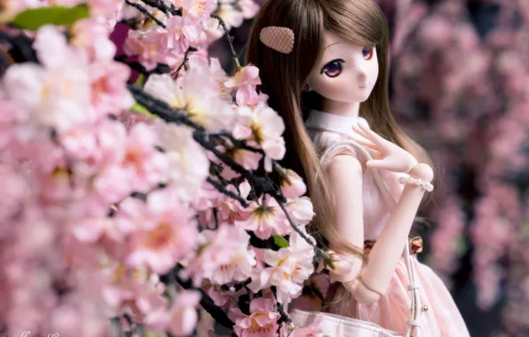 Картинка девушка, цветы, волосы, весна, кукла