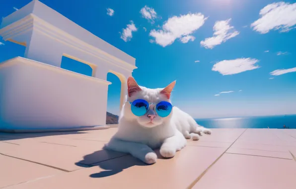 Картинка sky, blue, cat, glasses