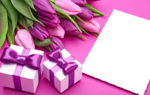 Картинка букет, тюльпаны, love, бант, fresh, pink, flowers, romantic