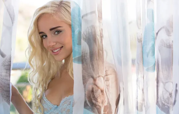 Model, Smile, Blonde, Curtains, Kenna, Hazel Eyes