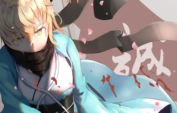 Взгляд, девушка, лепестки, сакура, сейбер, Sakura Saber, Fate / Grand Order, Судьба великая кампания