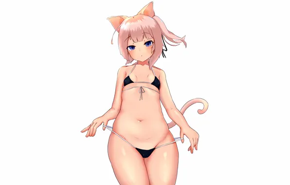 Girl, sexy, cleavage, pink hair, boobs, animal ears, anime, beautiful