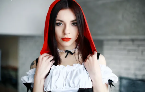 Девушка, модель, красная шапочка, Ariel, красная помада, The Red Riding Hood's Story
