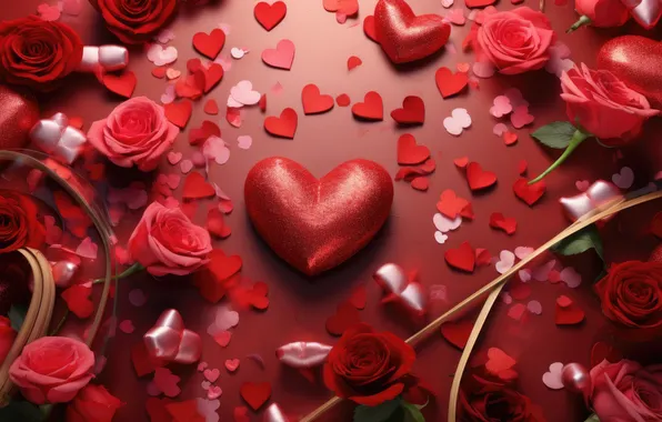 Любовь, цветы, подарок, романтика, сердце, розы, love, happy