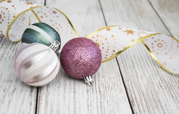 Картинка украшения, шары, Новый Год, Рождество, лента, christmas, balls, wood