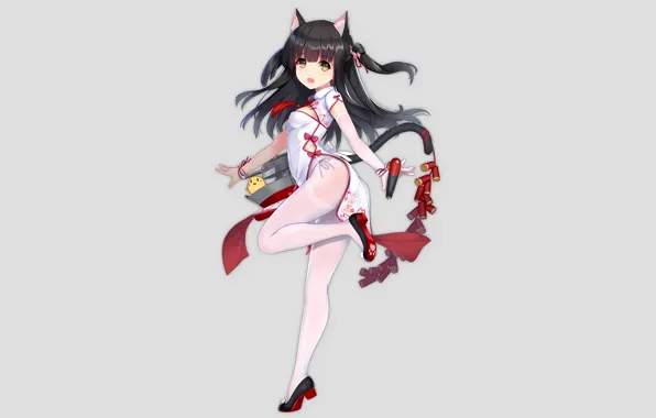 Girl, sexy, cleavage, long hair, dress, boobs, animal ears, anime