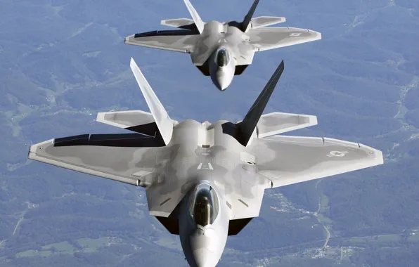 Картинка самолеты, пара, F-22, raptor