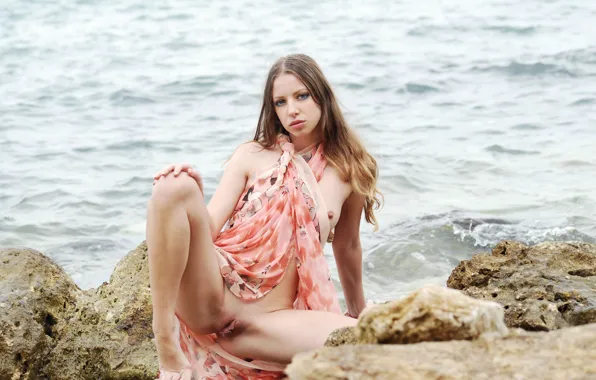 Girl, sexy, long hair, legs, sea, pussy, nature, nipples