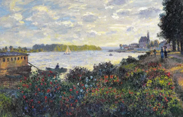 Пейзаж, река, картина, Клод Моне, Сена в Аржантёе